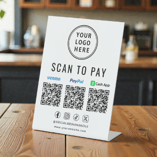 Scan to Pay Paypal Venmo CashApp QR Codes Logo Pedestal Sign