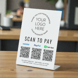 Scan to Pay Paypal Venmo CashApp QR Codes Logo Pedestal Sign