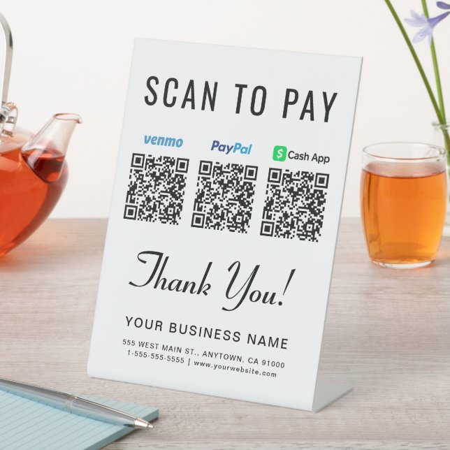 Scan to Pay Paypal Venmo CashApp QR Codes Pedestal Sign (In SItu)