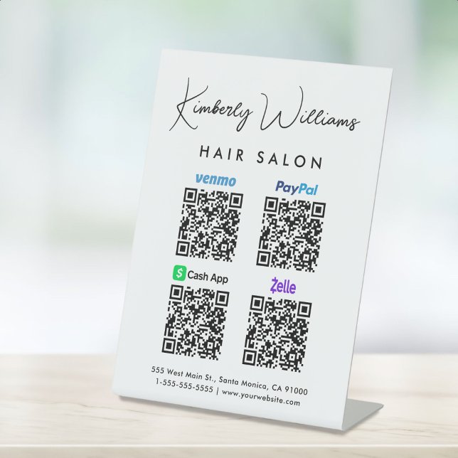 Scan to Pay Paypal Venmo CashApp Zelle QR Code  Pedestal Sign (A QR code sign to effortlessly connect your customers to your payment platforms)