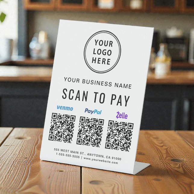 Scan to Pay Paypal Venmo Zelle QR Codes Logo Pedestal Sign (Scan to Pay Paypal Venmo Zelle QR Codes Logo Pedestal Sign)