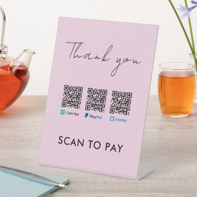 Scan to Pay Pink Thank you Venmo Paypal CashApp Pedestal Sign (In SItu)