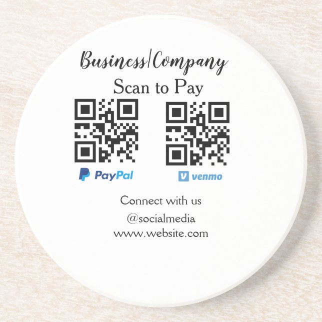 Scan to pay q r code paypal venmo add your website coaster (Front)