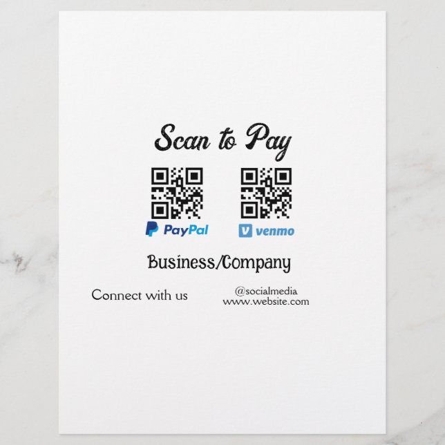 Scan to pay q r code paypal venmo add your website custom letterhead (Front)