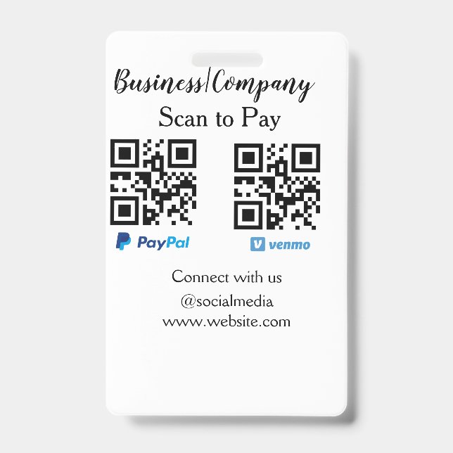 Scan to pay q r code paypal venmo add your website ID badge (Front)