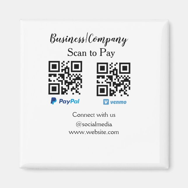 Scan to pay q r code paypal venmo add your website magnet (Front)