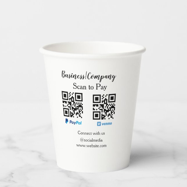 Scan to pay q r code paypal venmo add your website paper cups (Front)