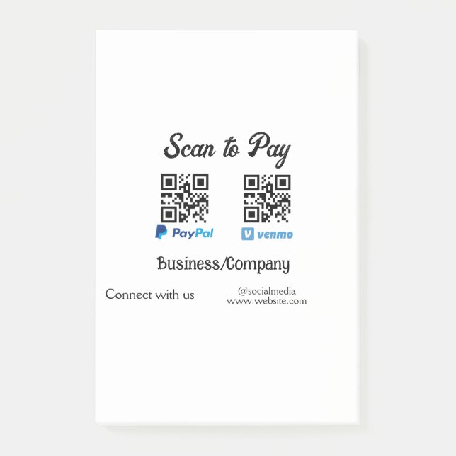 Scan to pay q r code paypal venmo add your website post-it notes (Front)