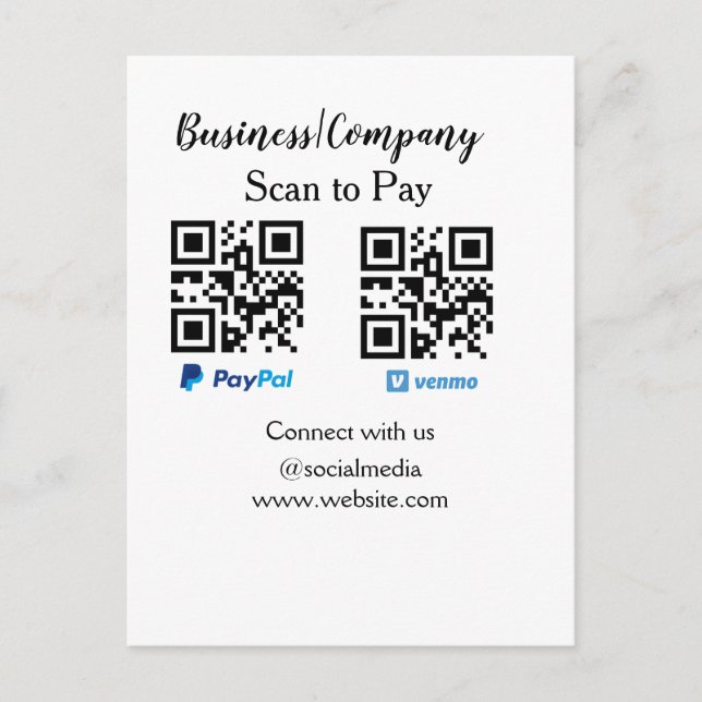 Scan to pay q r code paypal venmo add your website postcard (Front)