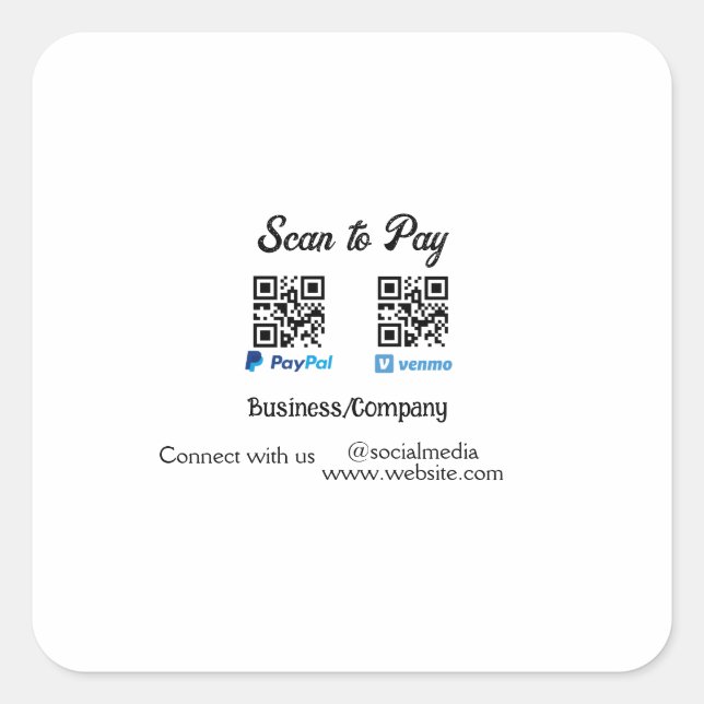Scan to pay q r code paypal venmo add your website square sticker (Front)