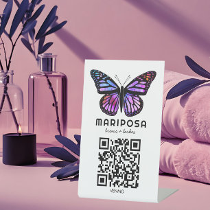 SCAN TO PAY QR Butterfly Aesthetician Beauty Salon Pedestal Sign