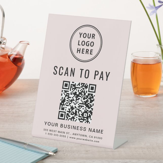 Scan to Pay QR Code and Logo Business Pink Pedestal Sign (In SItu)