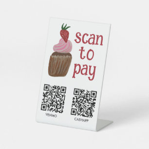 SCAN TO PAY QR Code CUPCAKE Watercolor BAKERY Pedestal Sign