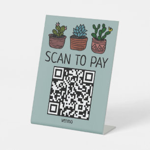 SCAN TO PAY QR CODE Cute Cacti Pedestal Sign