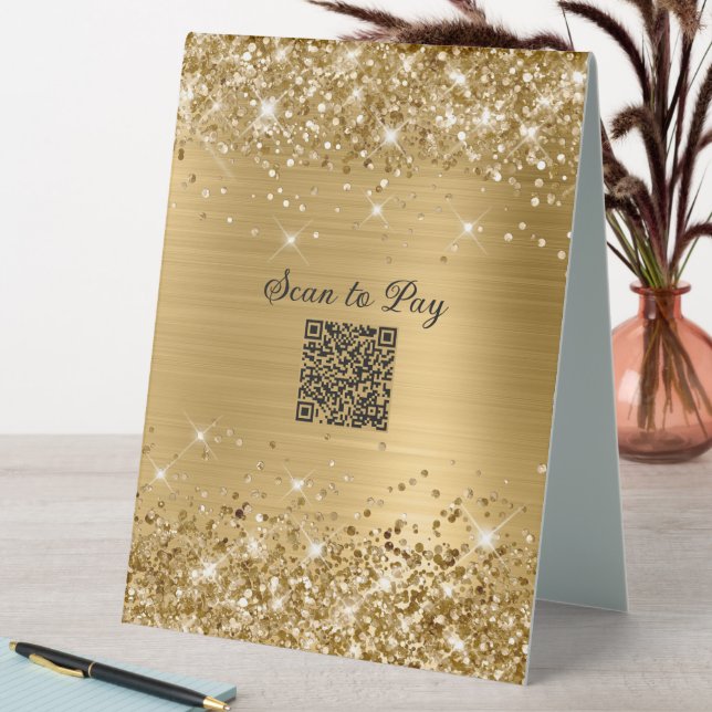 Scan to Pay QR Code Glittery Gold Glam (In SItu (Table))