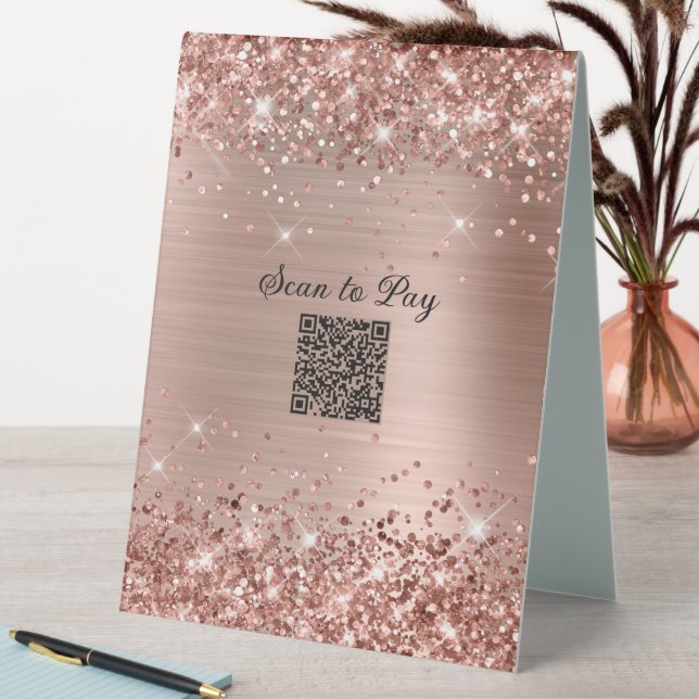 Scan to Pay QR Code Glittery Rose Gold Glam (In SItu (Table))