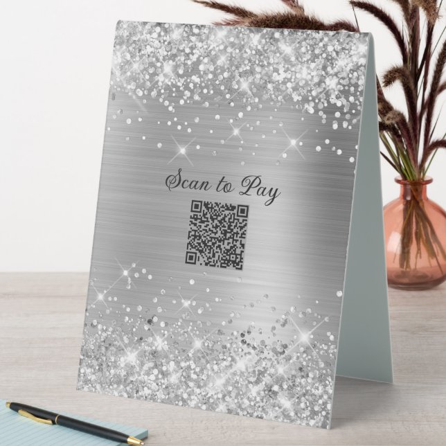 Scan to Pay QR Code Glittery Silver Glam (In SItu (Table))