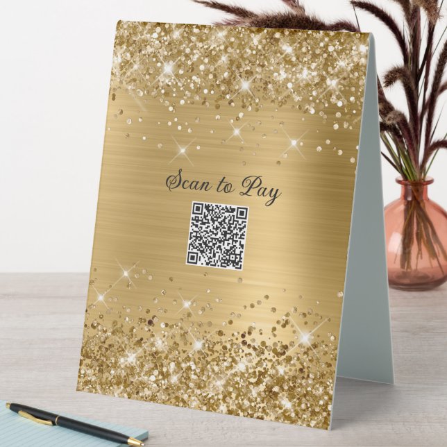 Scan to Pay QR Code Image Glittery Gold Glam (In SItu (Table))