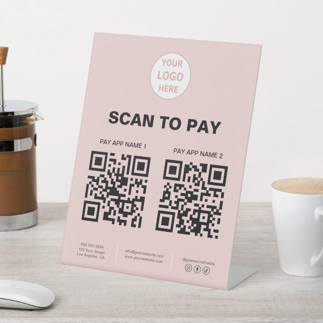 Scan To Pay QR Code Logo Pink Business Pedestal Sign (In SItu)