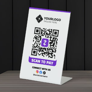 Scan to Pay QR Code Payment Zelle Logo Pedestal Sign