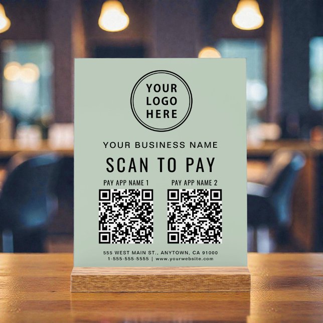 Scan to Pay QR Code Sage Green Tabletop Acrylic Sign (Scan to Pay QR Code Sage Green Tabletop Acrylic Sign)