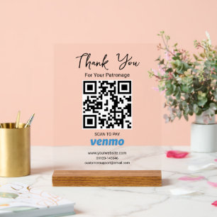 Scan to Pay QR Code   Venmo Payment Acrylic Sign