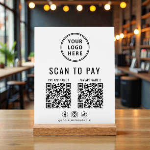 Scan to Pay QR Code White Tabletop Acrylic Sign