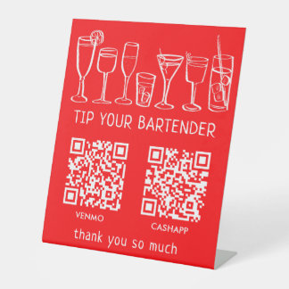 SCAN TO PAY QR CODES Cocktails Bartender Tip Jar Pedestal Sign