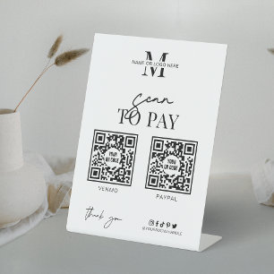 Scan to Pay QR Codes Minimalist Black & White Logo Pedestal Sign