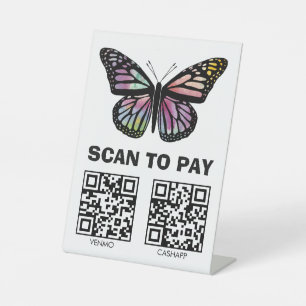 SCAN TO PAY QR CODES Watercolor Butterfly Custom Pedestal Sign