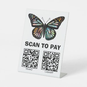 SCAN TO PAY QR CODES Watercolor Butterfly Custom Pedestal Sign