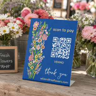 SCAN TO PAY QR Florist Handpainted Flowers Market Pedestal Sign