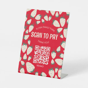 SCAN TO PAY QR White Strawberry Pineberry CUSTOM Pedestal Sign