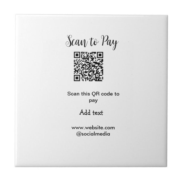Scan to pay scan QR code add website email details Ceramic Tile (Front)