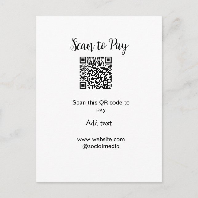 Scan to pay scan QR code add website email details Postcard (Front)