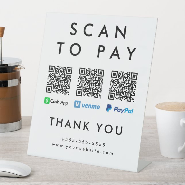 Scan to Pay Venmo Cash App Paypal Multi QR Code Pedestal Sign (In SItu)