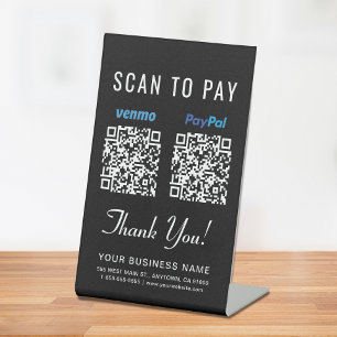 Scan to Pay Venmo Paypal QR Codes Black Pedestal Sign