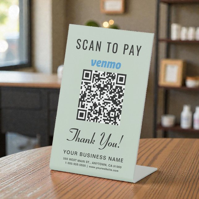 Scan to Pay Venmo QR Code Sage Green Pedestal Sign (Scan to Pay Venmo QR Code Sage Green Pedestal Sign)
