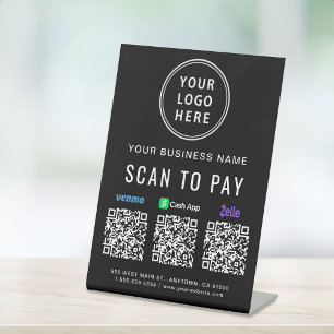 Scan to Pay Venmo Zelle CashApp QR Code Logo Black Pedestal Sign
