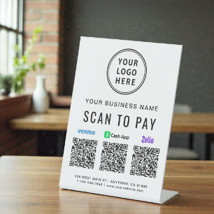 Scan to Pay Venmo Zelle CashApp QR Codes Logo Pedestal Sign
