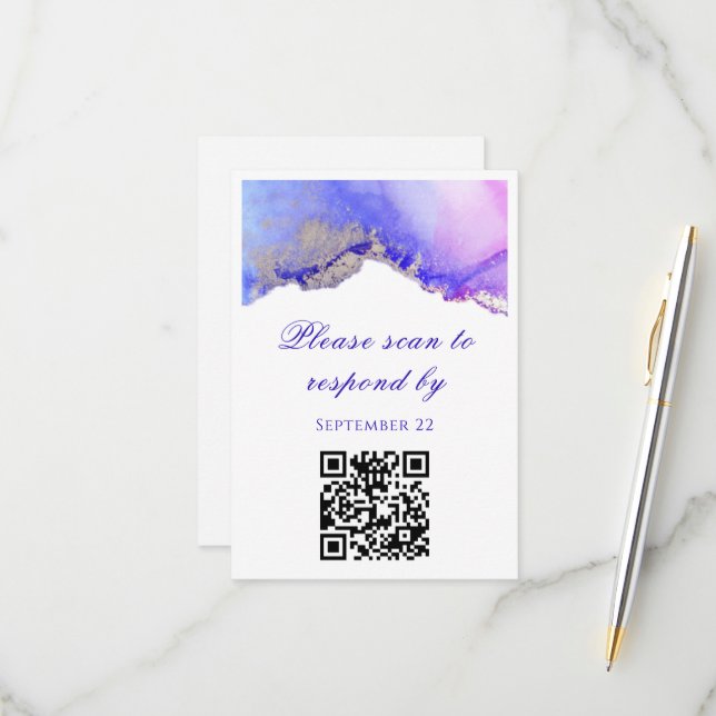 Scan to Respond Purple Wedding RSVP Card (Front/Back In Situ)