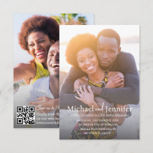 Scan to RSVP QR Code 2 Photo Modern Wedding Invitation