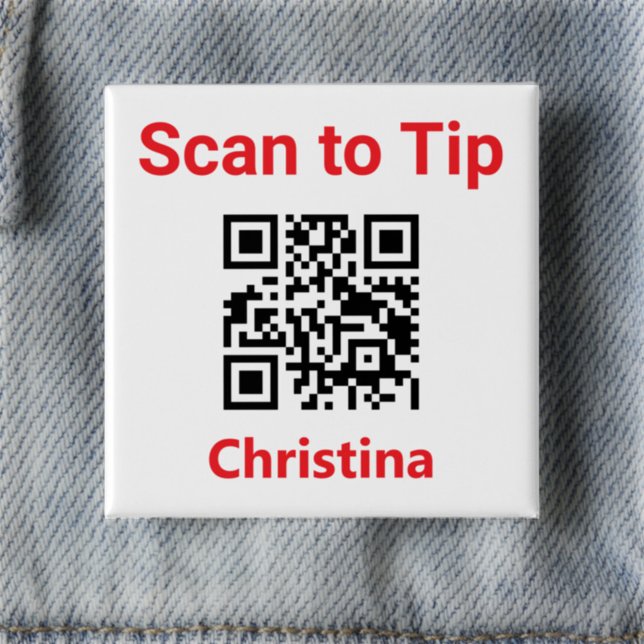 Scan to Tip. Staff Tipping QR Code on a 15 Cm Square Badge (Creator Uploaded)