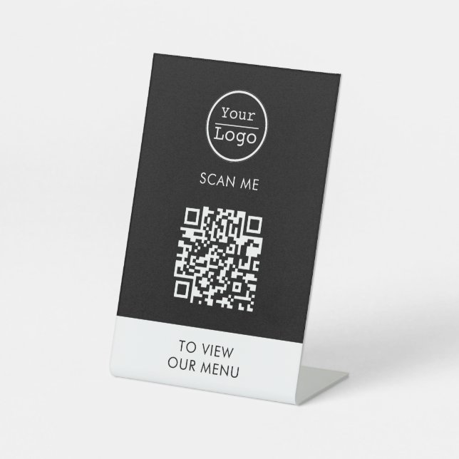 Scan to view menu custom logo QR code Pedestal Sig Sign (Front)