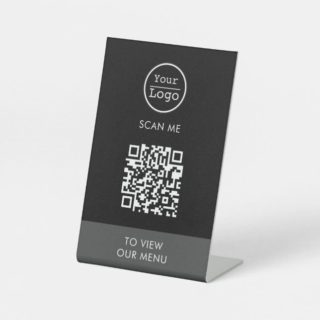 Scan to view menu custom logo QR code Pedestal Sig Sign (Front)