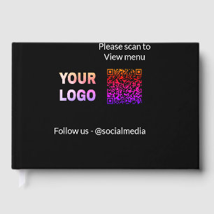 Scan to view menu resturant hotel QR Add logo text Guest Book