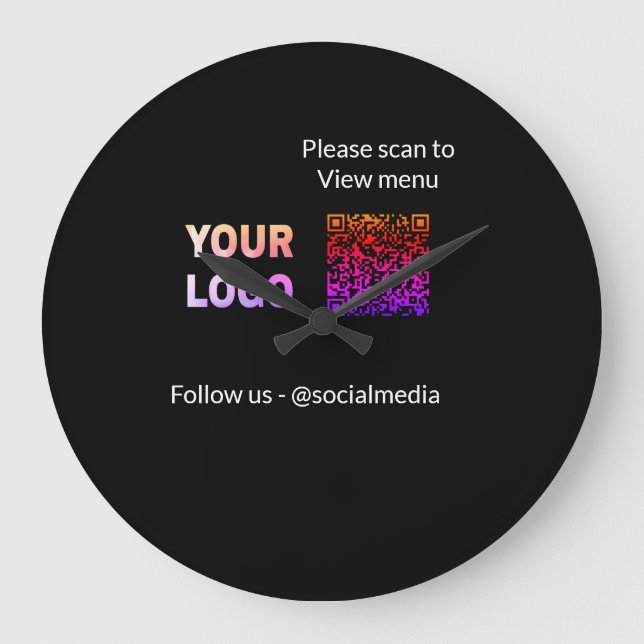 Scan to view menu resturant hotel QR Add logo text Large Clock (Front)