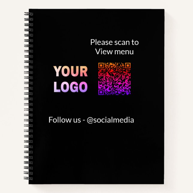 Scan to view menu resturant hotel QR Add logo text Notebook (Front)