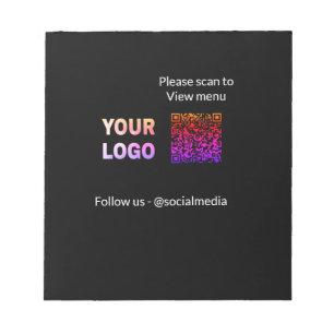 Scan to view menu resturant hotel QR Add logo text Notepad
