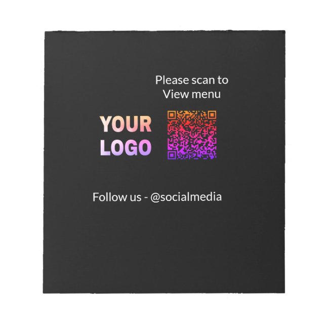Scan to view menu resturant hotel QR Add logo text Notepad (Front)